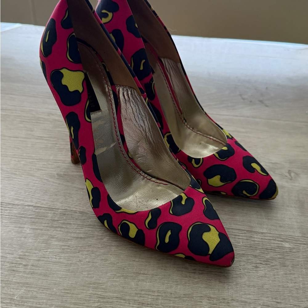 Kurt Geiger Pink and Yellow Leopard Patterned Heels